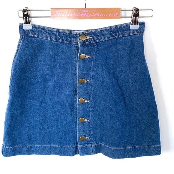 American Apparel Denim Button Down A Line Mini Blue Jean Skirt, Size S - Picture 4 of 9